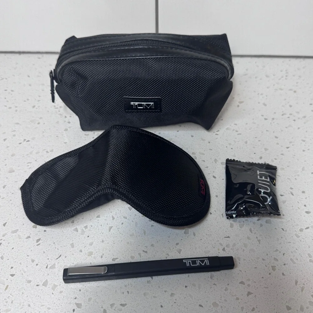 TUMI for Delta Black Ballistic Nylon Airline Amenity Kit Travel Pouch Set